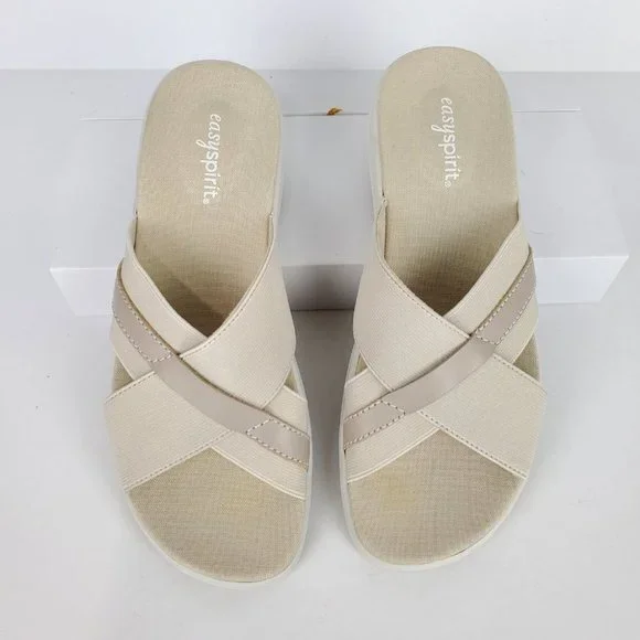 Easy Spirit Squint Beige Tan Fabric Leather Upper Slip On Sandal Size 6 1/2M - Picture 9 of 14